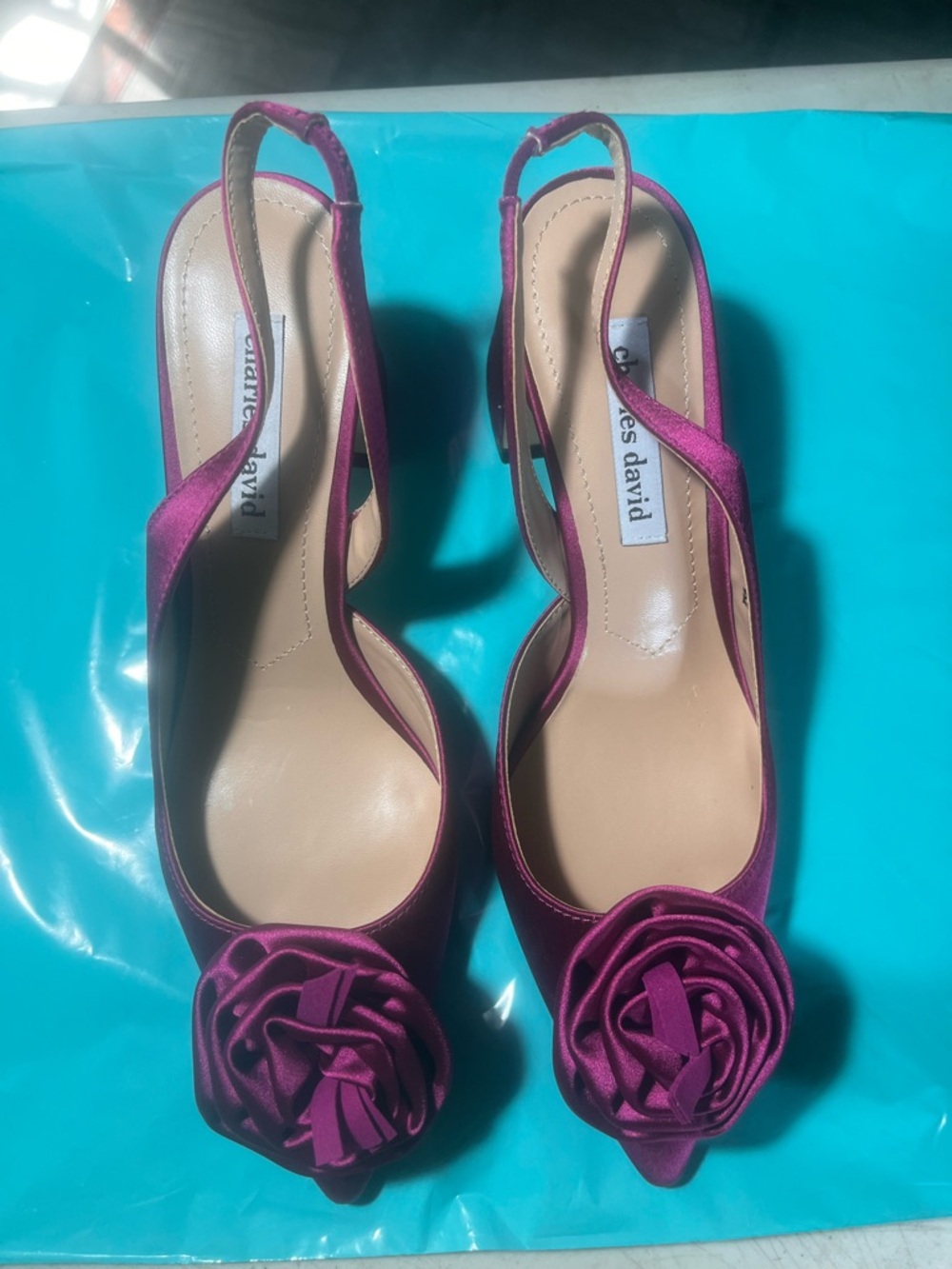Charles David Fuchsia Satin D'Orsay Block Heels - Picture 7 of 9